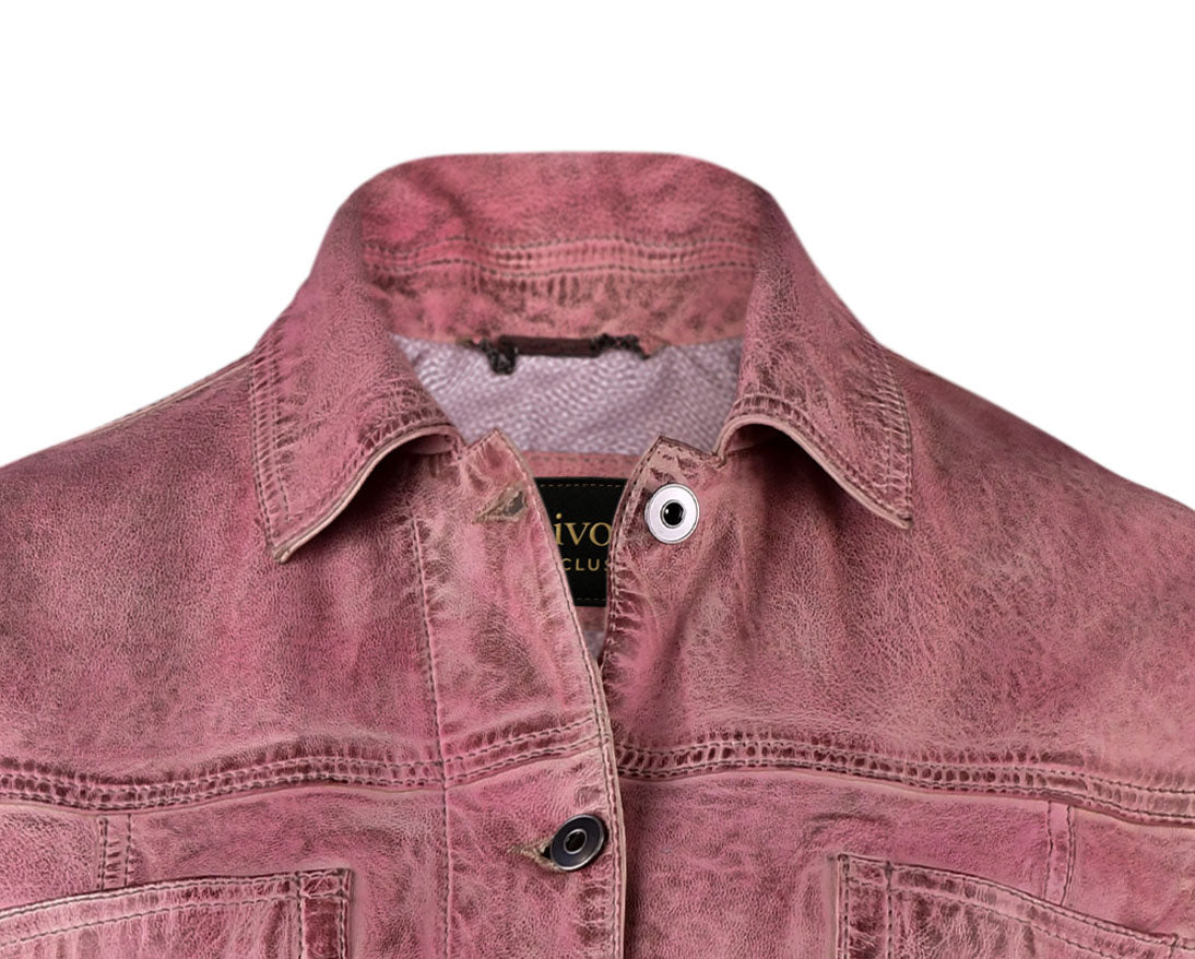 Waxed Purple Fashion Leather Jacket For Womens