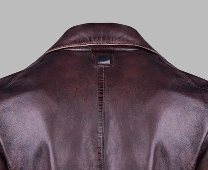 Distressed Burgundy Leather Jacket for Men