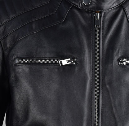 Quilted Leather Jacket Black For Mens
