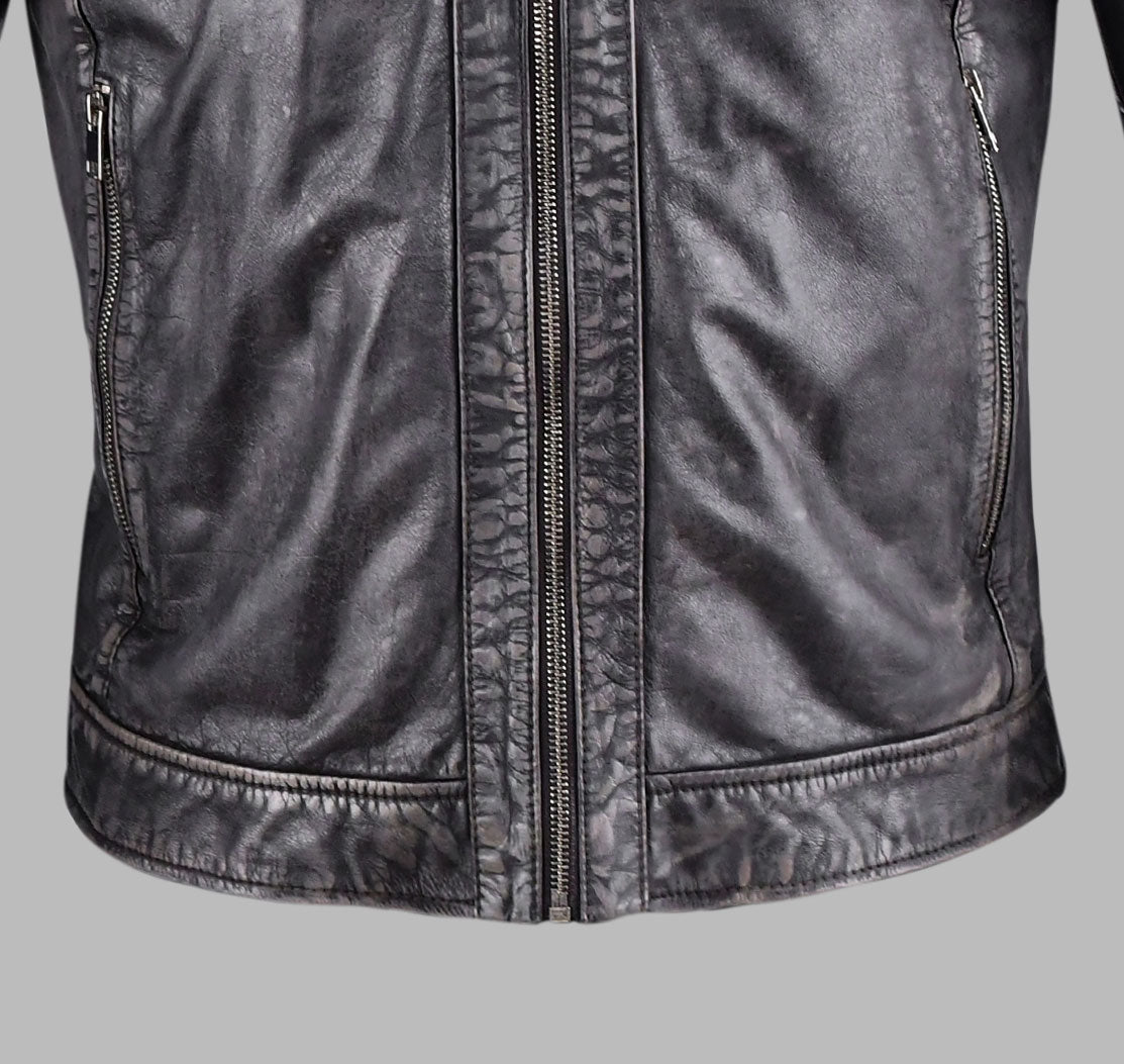 Vintage Black Leather Biker Jacket for Men