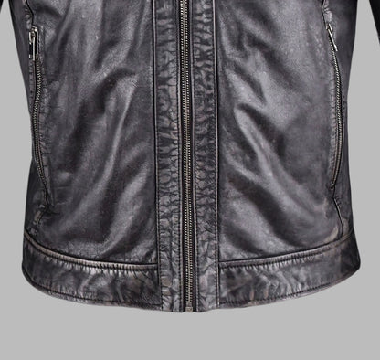 Vintage Black Leather Biker Jacket for Men
