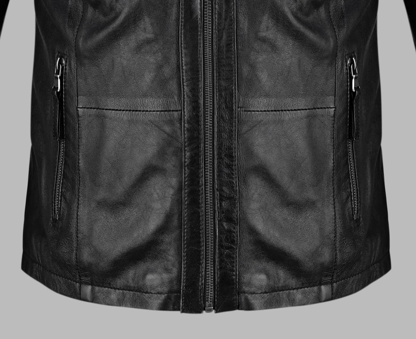 Classic Black Leather Biker Jacket For Womens