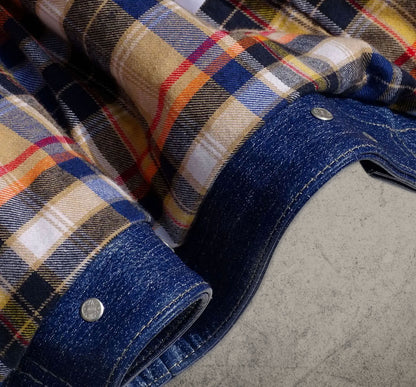 Denim Style Blue Leather Shirt Jacket