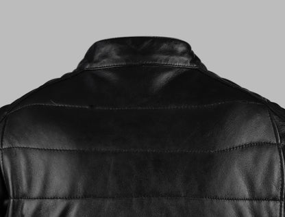 Black Puffer Motorcycle Leather Jacket