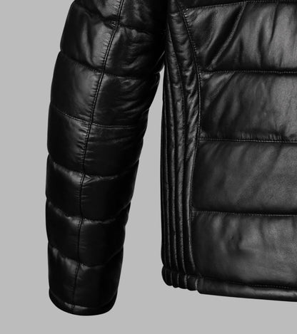 One Block Black Down Leather Jacket