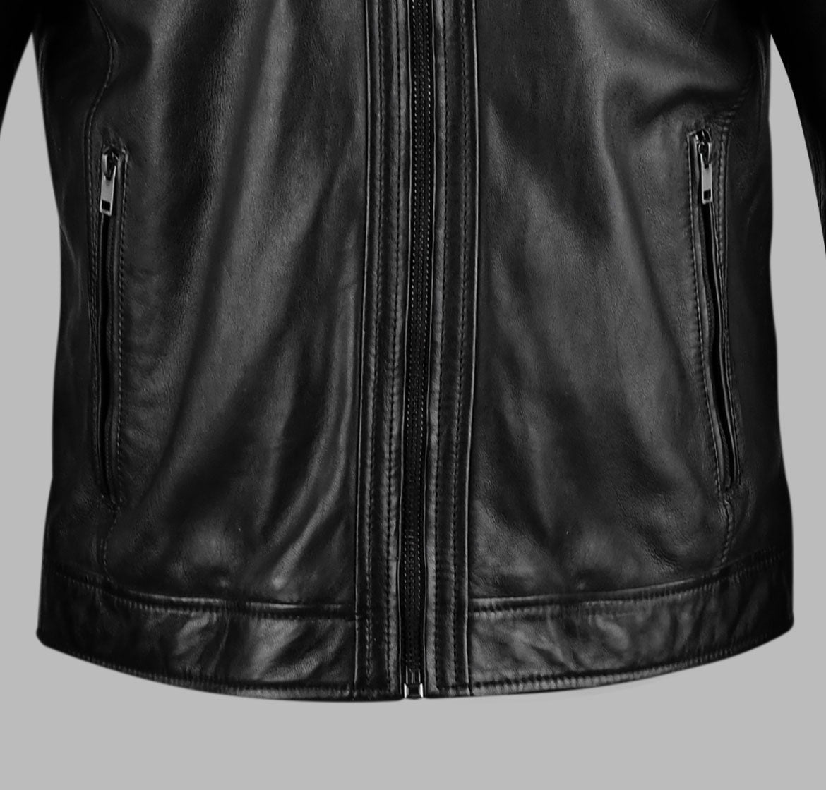 Classic Black Biker Leather Jacket For Womens