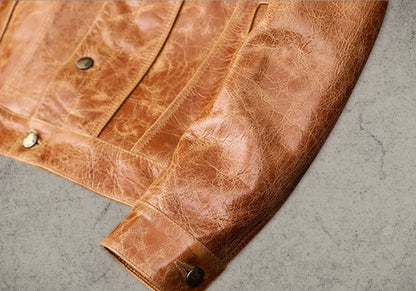 Retro Brown Leather Jacket Shirt