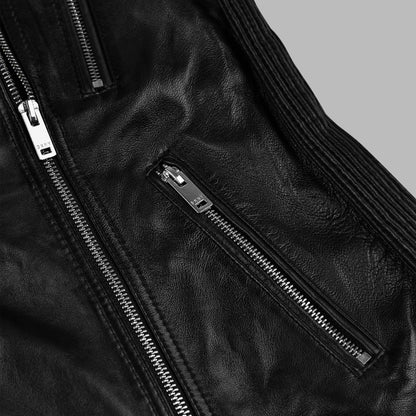 Womens Black Leather Motorcycle Riding Jacket