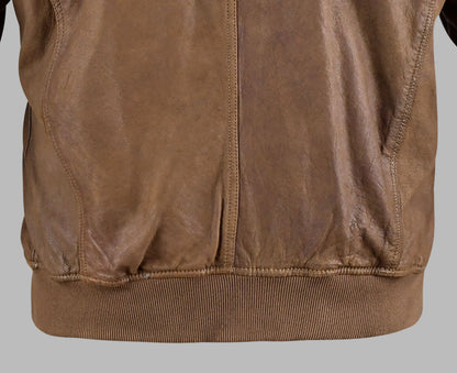 Brown Leather Bomber Motorcycle Jacket