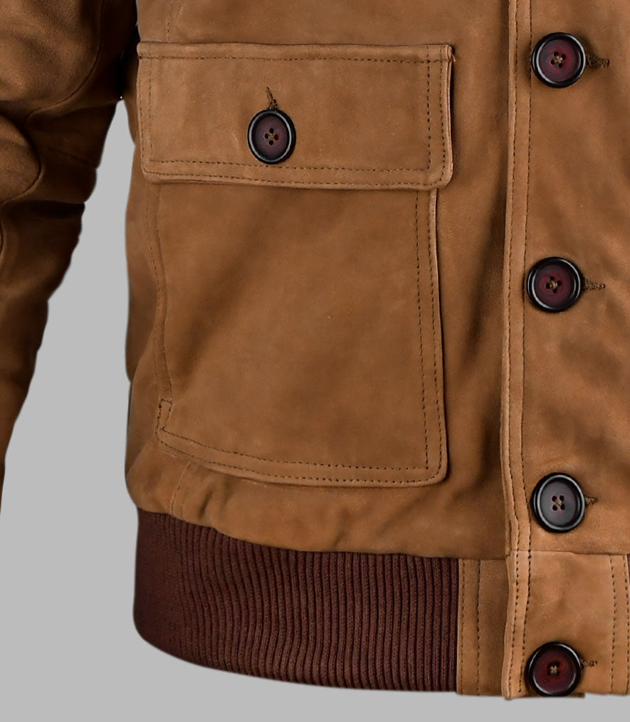 Brown Suede Bomber Jacket For Men