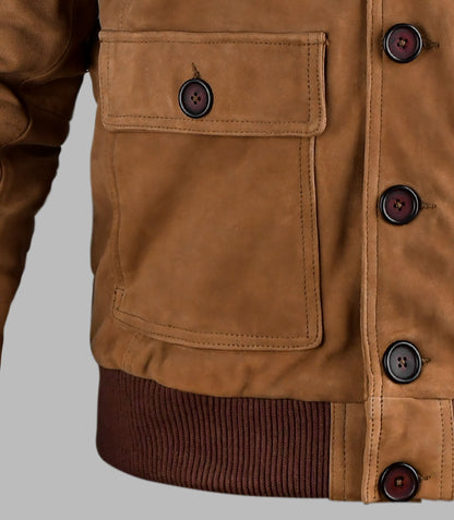 Brown Suede Bomber Jacket For Men