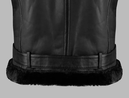 Black Sheepskin Mens Biker Jacket