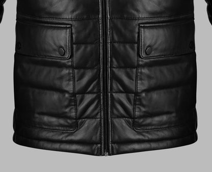 Mens Black Down Leather Jacket