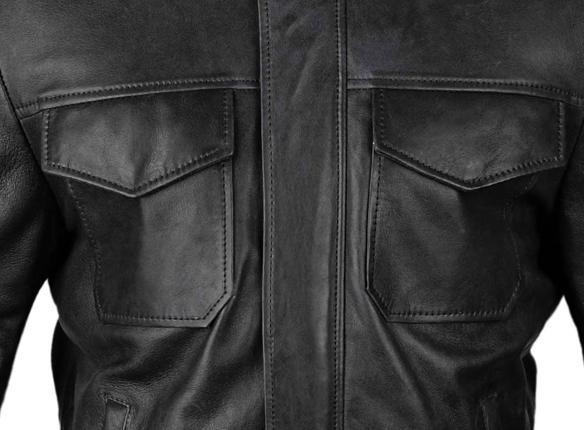 B3 Black Bomber Leather Jacket for Men