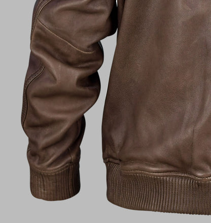 Brown Leather Bomber Jacket For Men
