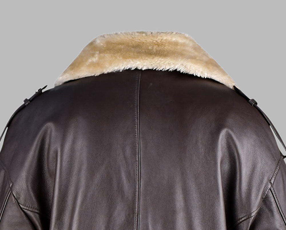 Brown Sheepskin Long Leather Coat With Fur