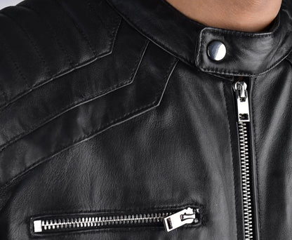 Quilted Leather Jacket Black For Mens