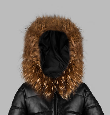 Frosted Hooded Leather Puffer Jacket - Winter Jacket