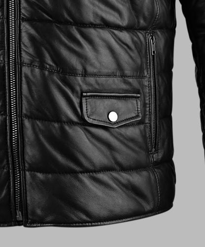 Exclusive Mens Collared Puffer Leather Jacket