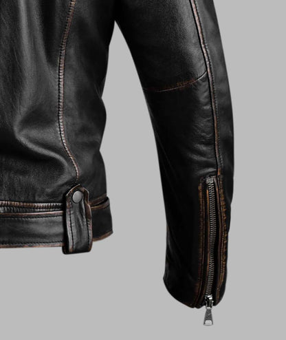 Distressed Brown Leather Jacket For Women