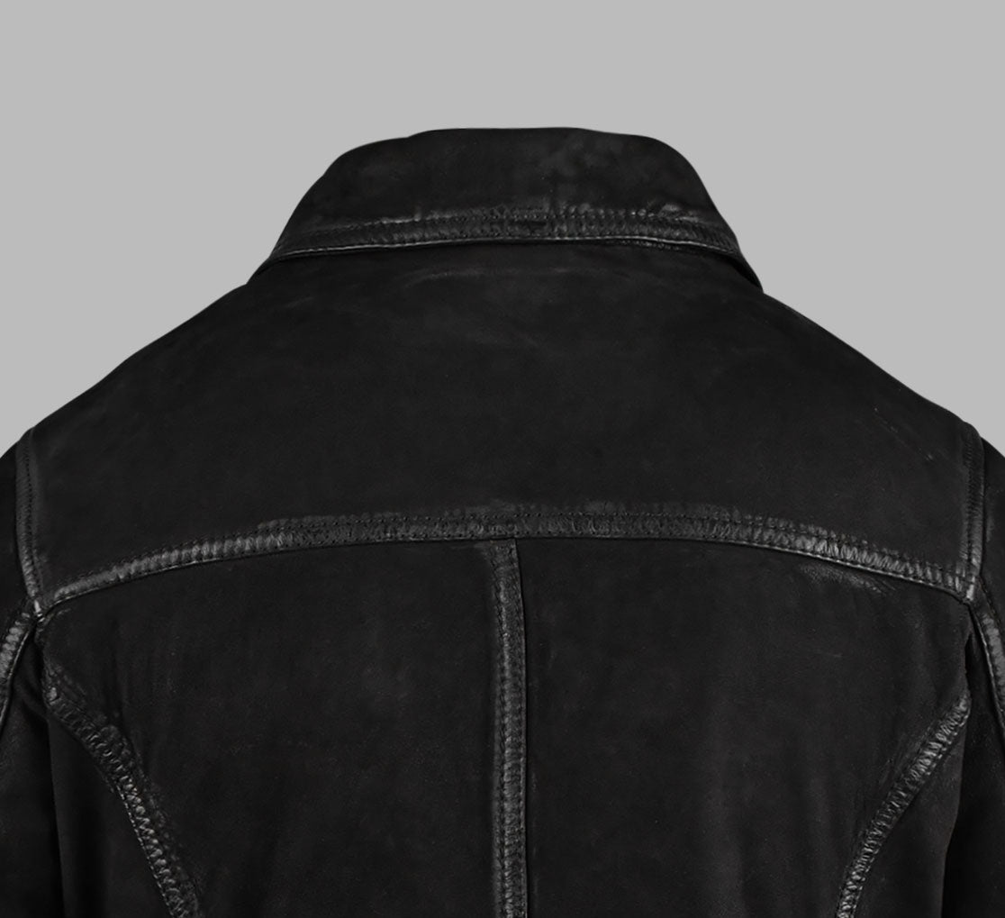 Suede Black Leather Trench Coat