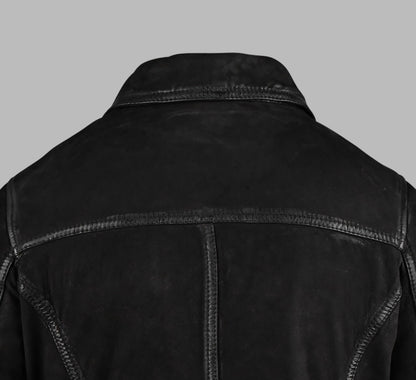Suede Black Leather Trench Coat