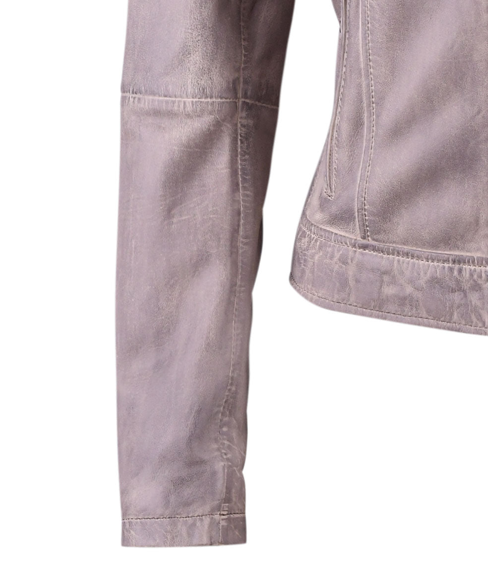 Grey Classsic Biker Leather Jacket For Womens