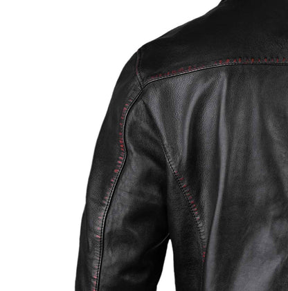 Waxed Biker Leather Jacket For Mens