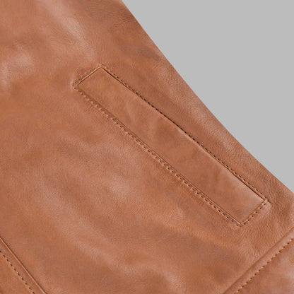 Brown Leather Biker Jacket For Mens