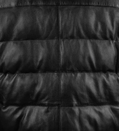 Hooded Black Down Leather jacket