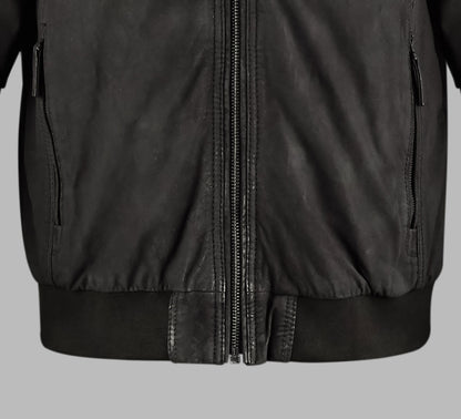 Black Suede Bomber Leather Jacket