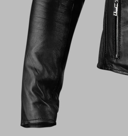 Womens Black Leather Motorcycle Riding Jacket