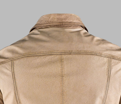 Beige Biker Leather Jacket For Men