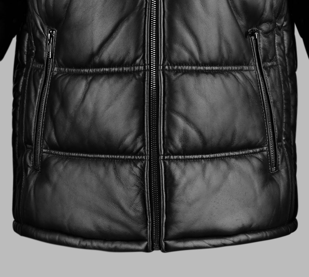 Black Puffer Leather Jacket For Womens
