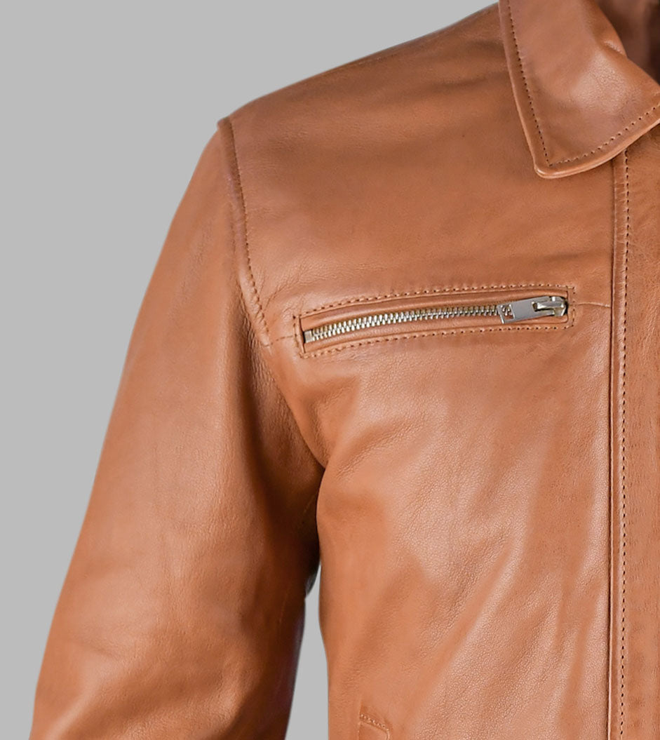 Brown Leather Biker Jacket For Mens
