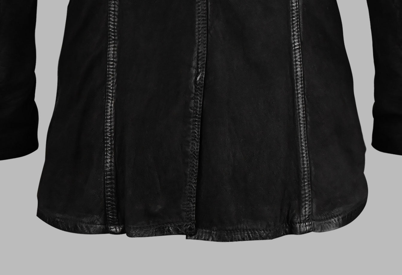Suede Black Leather Trench Coat