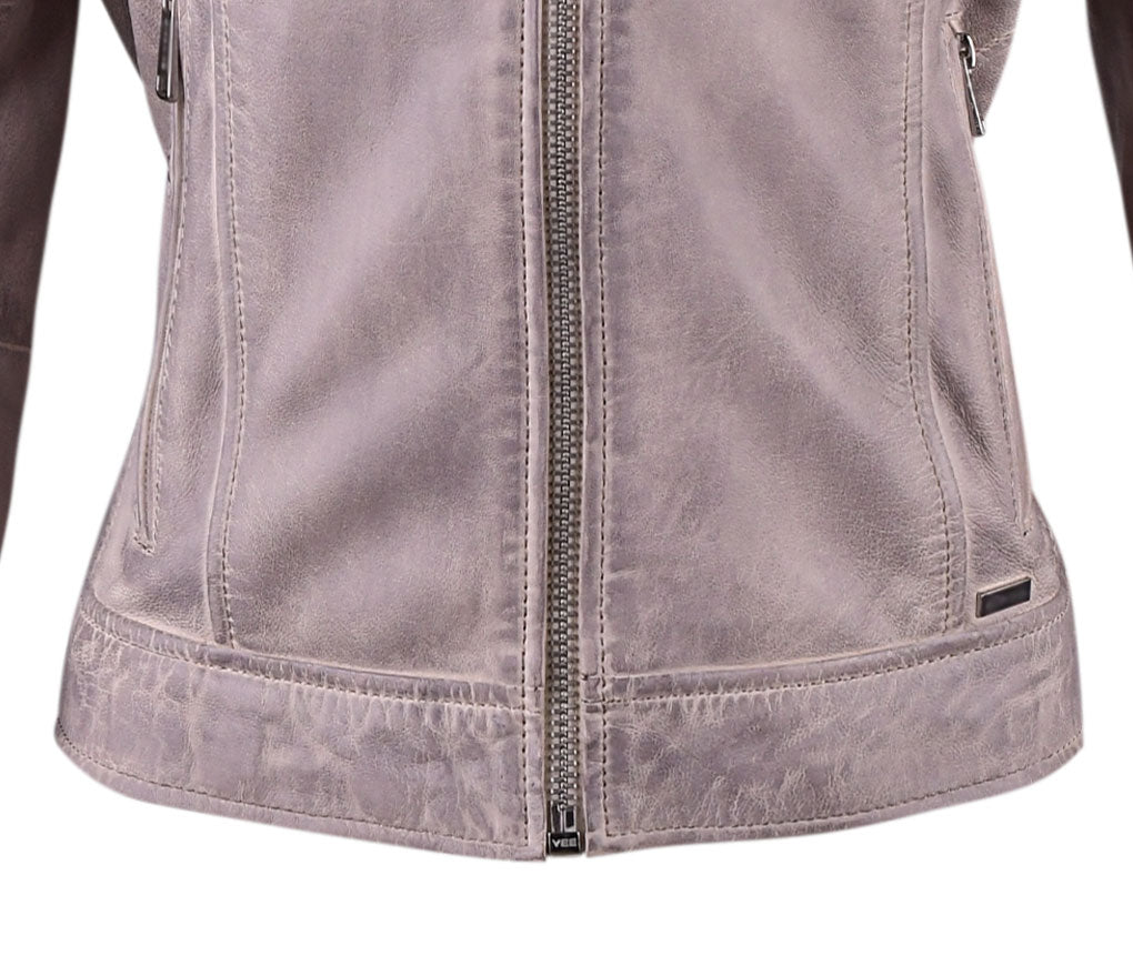 Grey Classsic Biker Leather Jacket For Womens