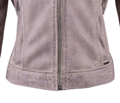 Grey Classsic Biker Leather Jacket For Womens