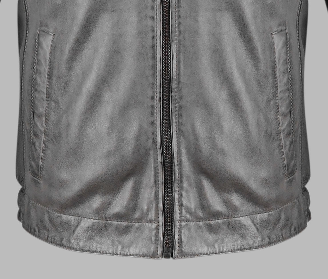 Grey Biker Leather Jacket For Mens