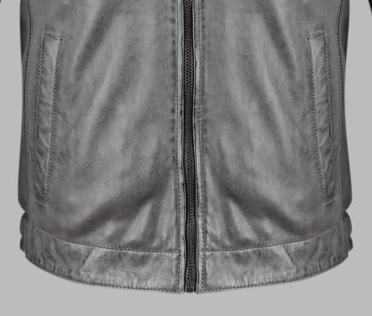 Grey Biker Leather Jacket For Mens