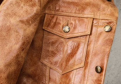 Retro Brown Leather Jacket Shirt