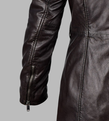 Long Black Leather Coats For Mens With Fur Collar
