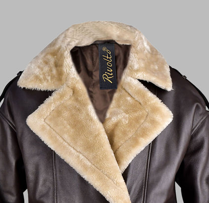 Brown Sheepskin Long Leather Coat With Fur