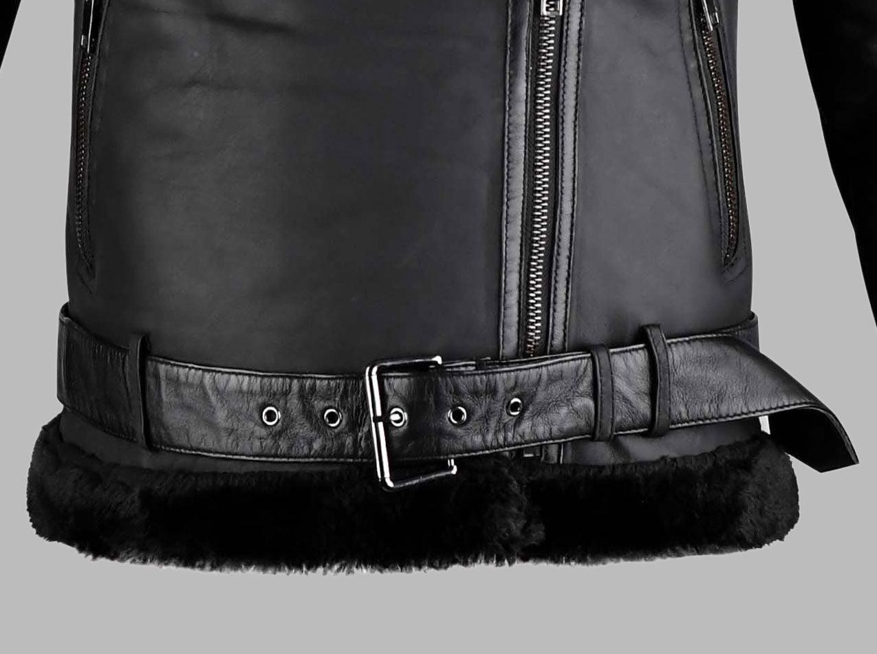 Black Sheepskin Mens Biker Jacket