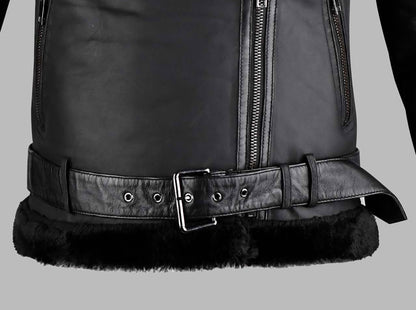 Black Sheepskin Mens Biker Jacket