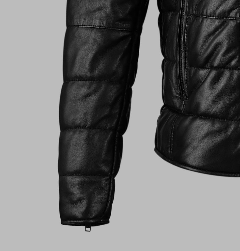 Exclusive Mens Collared Puffer Leather Jacket