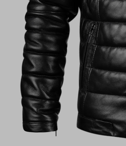 Black Puffer Motorcycle Leather Jacket