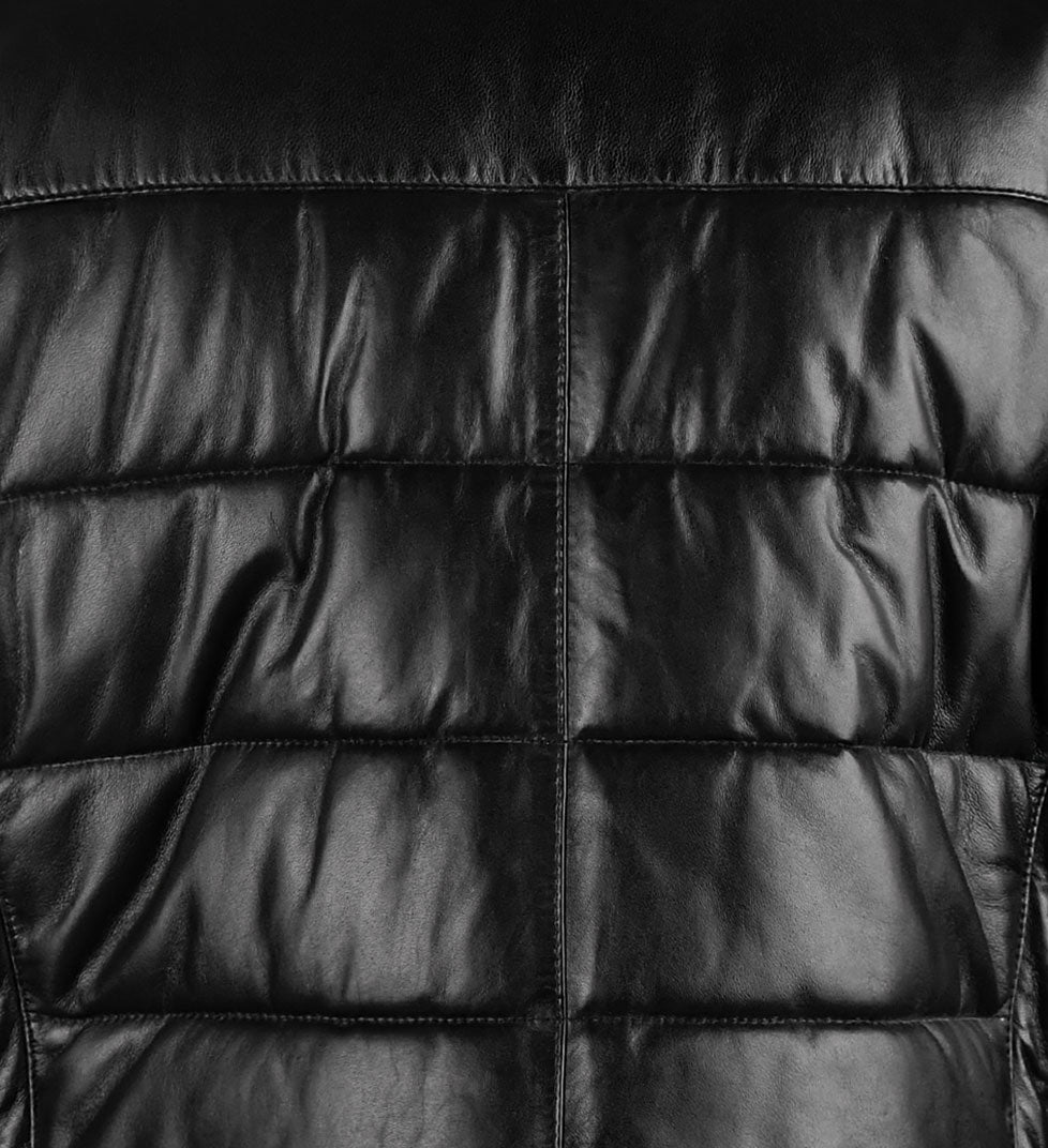 One Block Black Down Leather Jacket