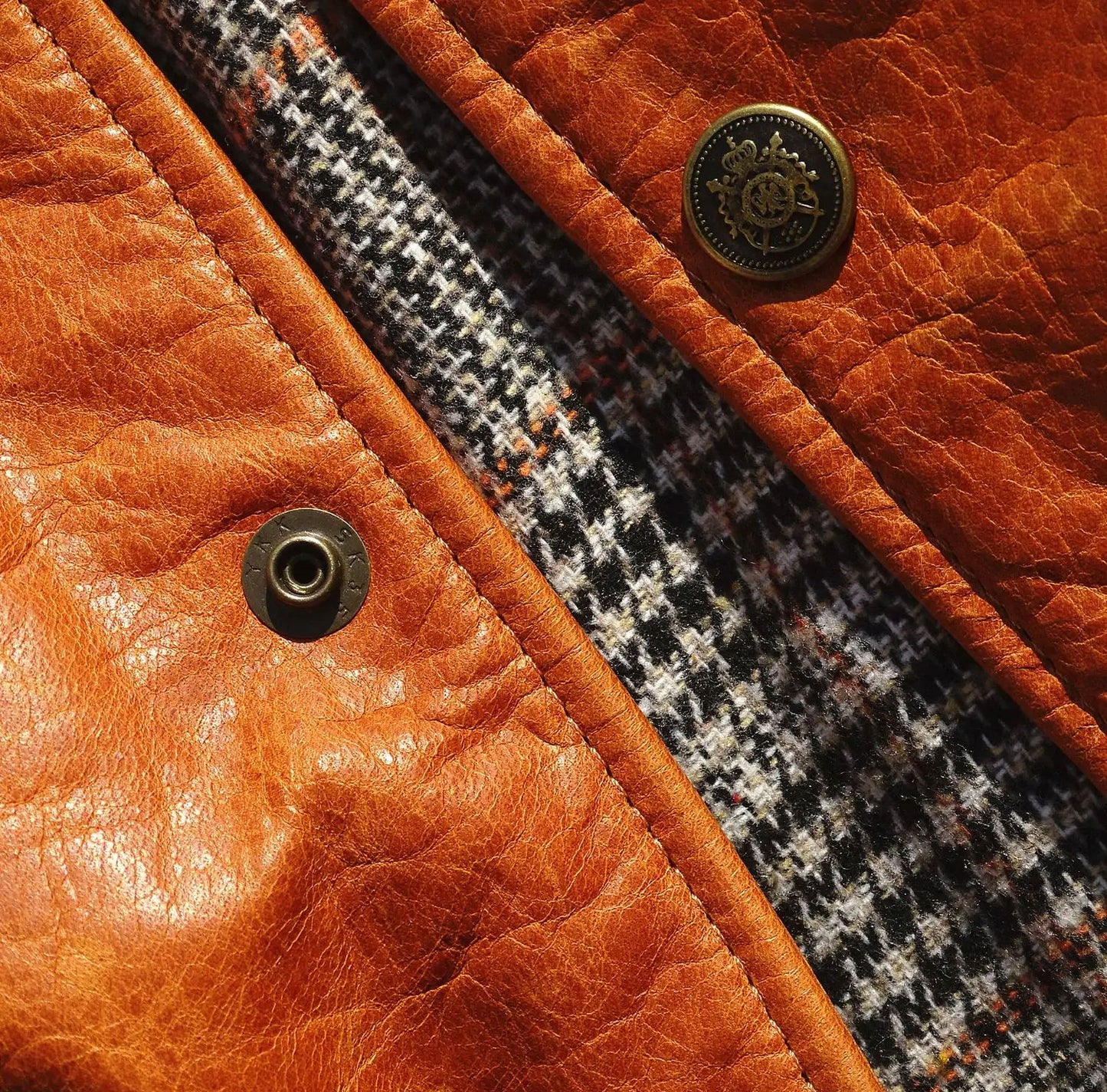 Japanese Inspired Tan Brown Leather Biker Jacket Shirt