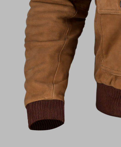 Brown Suede Bomber Jacket For Men